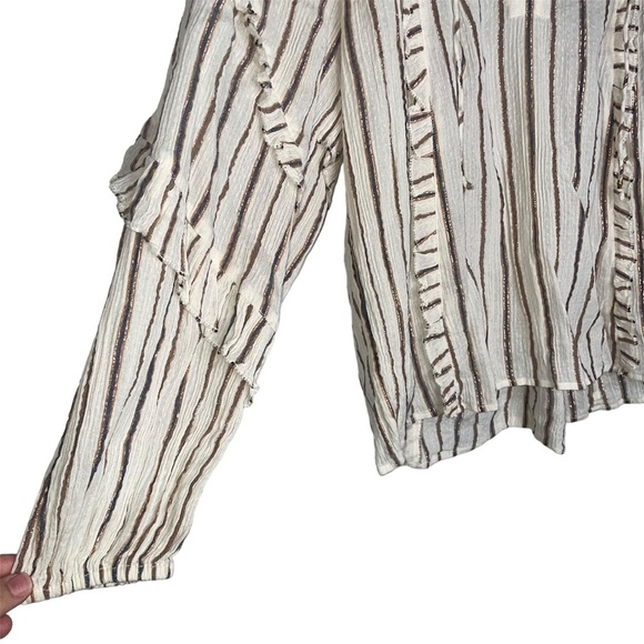 Ulla Johnson Liana Metallic Stripe Ruffle Balloon Sleeve Blouse - Picture 7 of 10